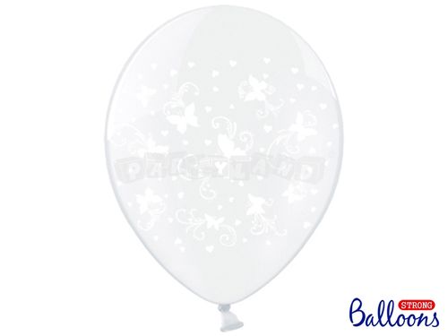 Balón 30 cm, biele motýle 6ks