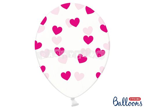Balón 30 cm, fuchsiové srdcia, kryštálový