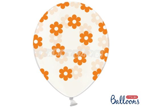 Balón 30 cm, oranžové kvety, kryštálový