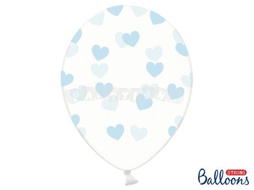 Balón 30 cm, modré srdcia, kryštálový