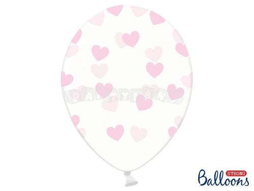 Balón 30 cm, ružové srdcia, kryštálový