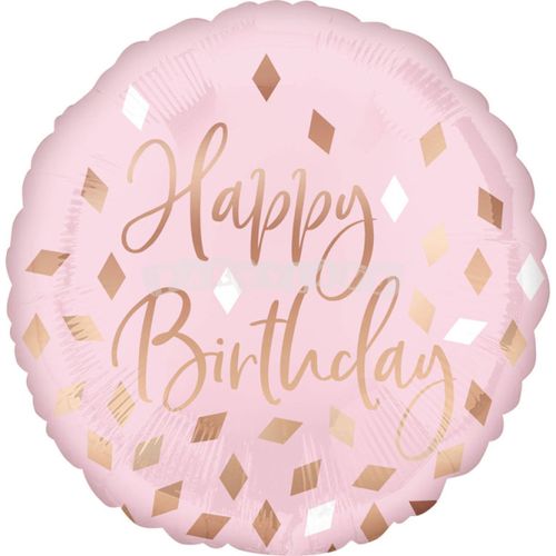 Balon Happy Birthday, ružový 43cm
