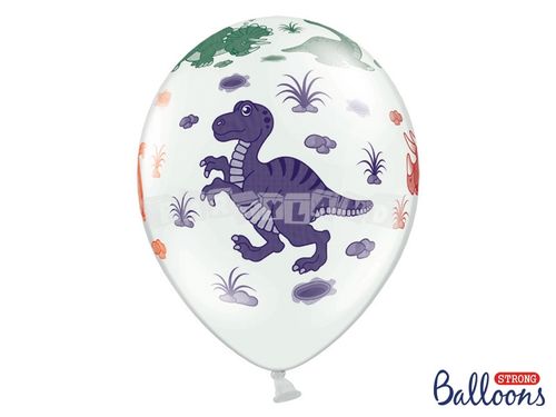 Balón pastelový biely, dinosaury - 1ks