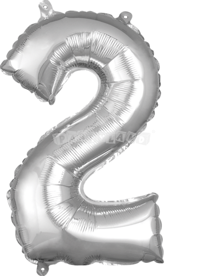 Balón v tvare čísla 2 strieborný, 40 cm