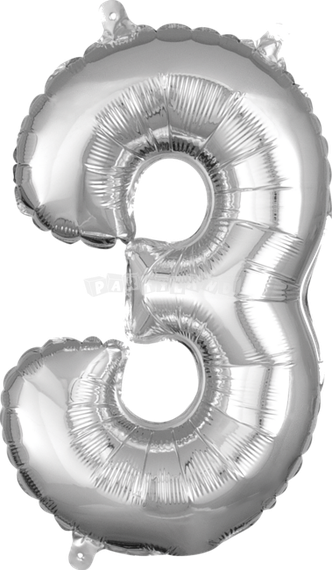 Balón v tvare čísla 3 strieborný, 40 cm