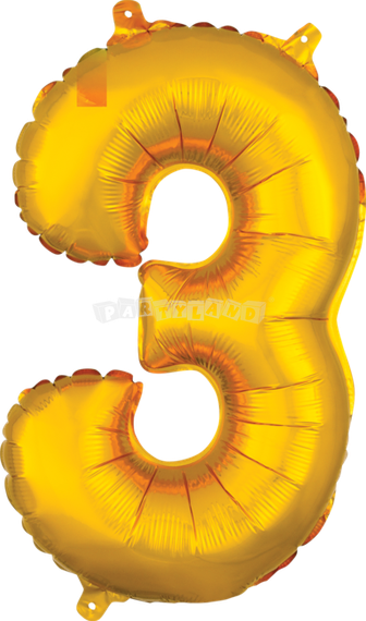 Balón v tvare čísla 3 - Zlatý 35 cm