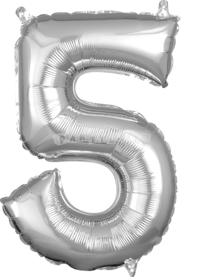 Balón v tvare čísla 5 strieborný, 40 cm