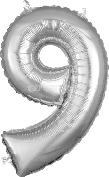 Balón v tvare čísla 9 strieborný, 40 cm