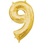 Balón v tvare čísla 9 - Zlatý 35 cm