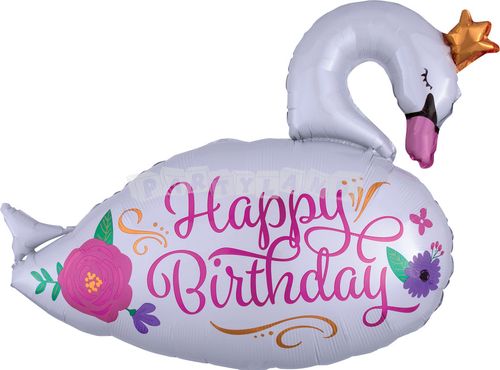 Fóliový balón Happy Birthday labuť 73 cm
