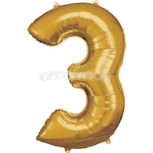 Balón v tvare čísla 3 - Zlatý 86 cm, typ "R"