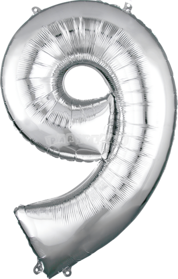 Balón v tvare čísla 9 - Strieborný 86 cm