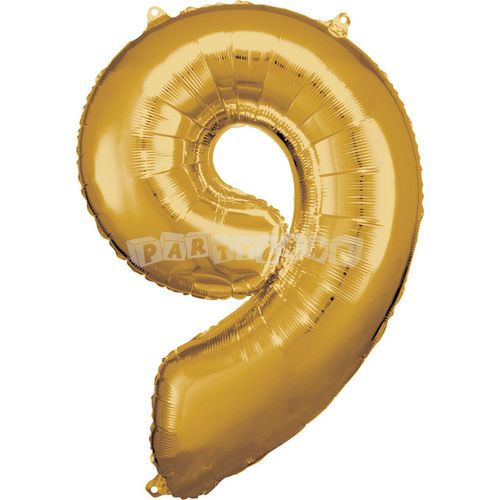Balón v tvare čísla 9 - Zlatý 86 cm, typ "R"