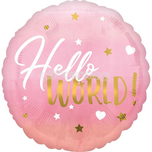 Fóliový balón Hallo World - ružový 43 cm