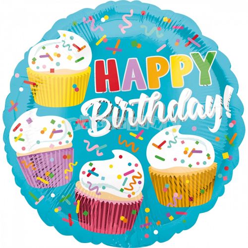 Fóliový balón Happy Birthday - Cupcake 43 cm