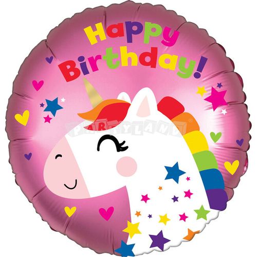 Fóliový balón Happy Birthday - Jednorožec, 43 cm