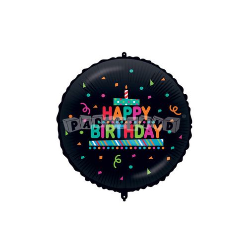 Fóliový balón Happy Birthday Konfety, čierny, 46cm