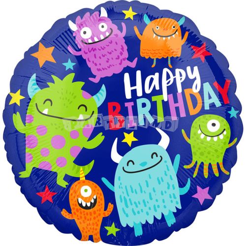 Fóliový balón Happy Birthday Príšerky - 43 cm