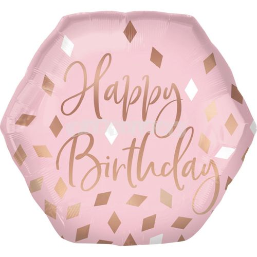 Fóliový balón Happy Birthday - Ružovozlatý, 58 cm