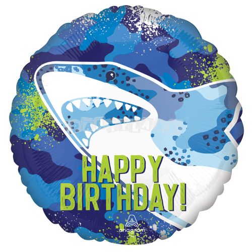 Fóliový balón Žralok Happy Birthday, 43cm