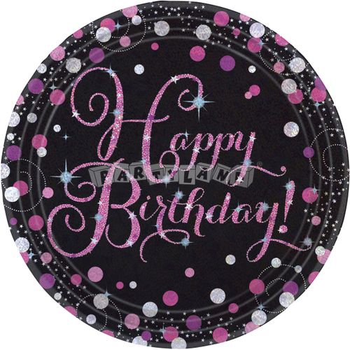 Happy Birthday taniere čierno - ružové 8 ks