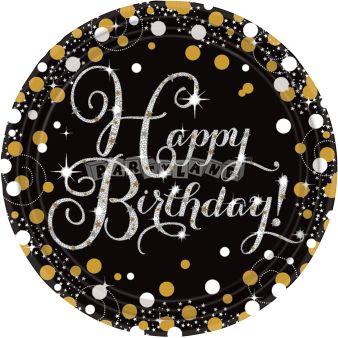 Happy Birthday taniere čierno - zlaté 8ks