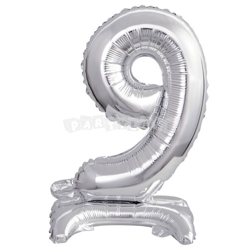 Mini balón v tvare čísla 9 strieborný, 38cm