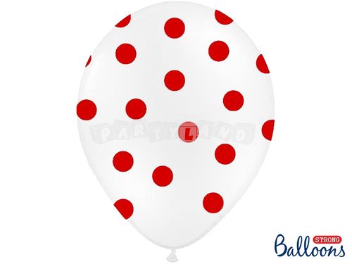 Pastelový balón biely s červenými bodkami