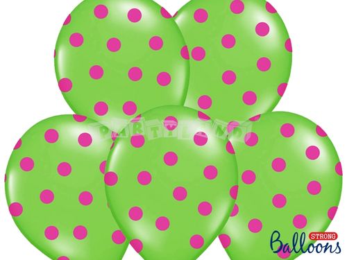 Pastelový balón bodkovaný limetkový - ružové bodky - 1ks