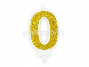 Sviečka v tvare čísla 0 zlatá glitrovaná