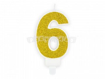 Sviečka v tvare čísla 6 zlatá glitrovaná
