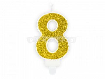 Sviečka v tvare čísla 8 zlatá glitrovaná