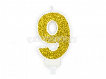 Sviečka v tvare čísla 9 zlatá glitrovaná